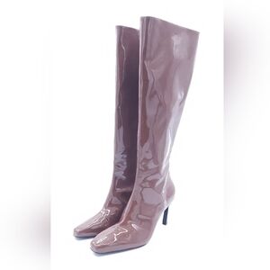 Black Suede Studio Liz Stiletto Heel Boots Patent Leather Knee High Size 42